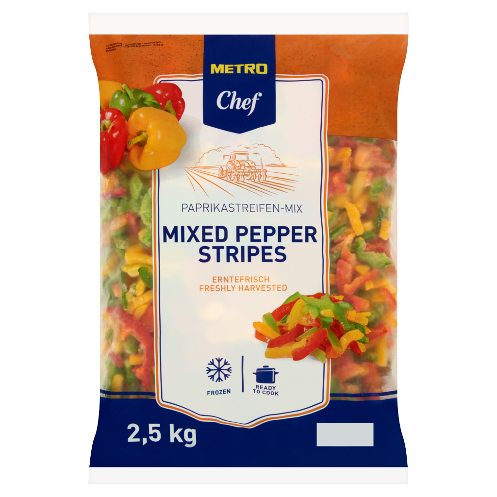 METRO Chef Gyorsfagyasztott Piros-Zöld-Sárga Paprika Csíkok 2,5 kg