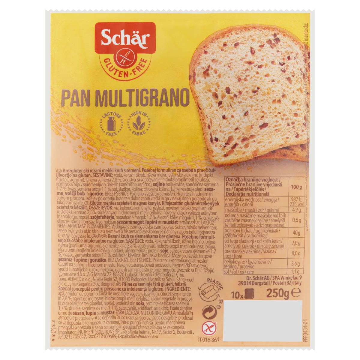 Schär gluténmentes szeletelt magvas kenyér 250 g