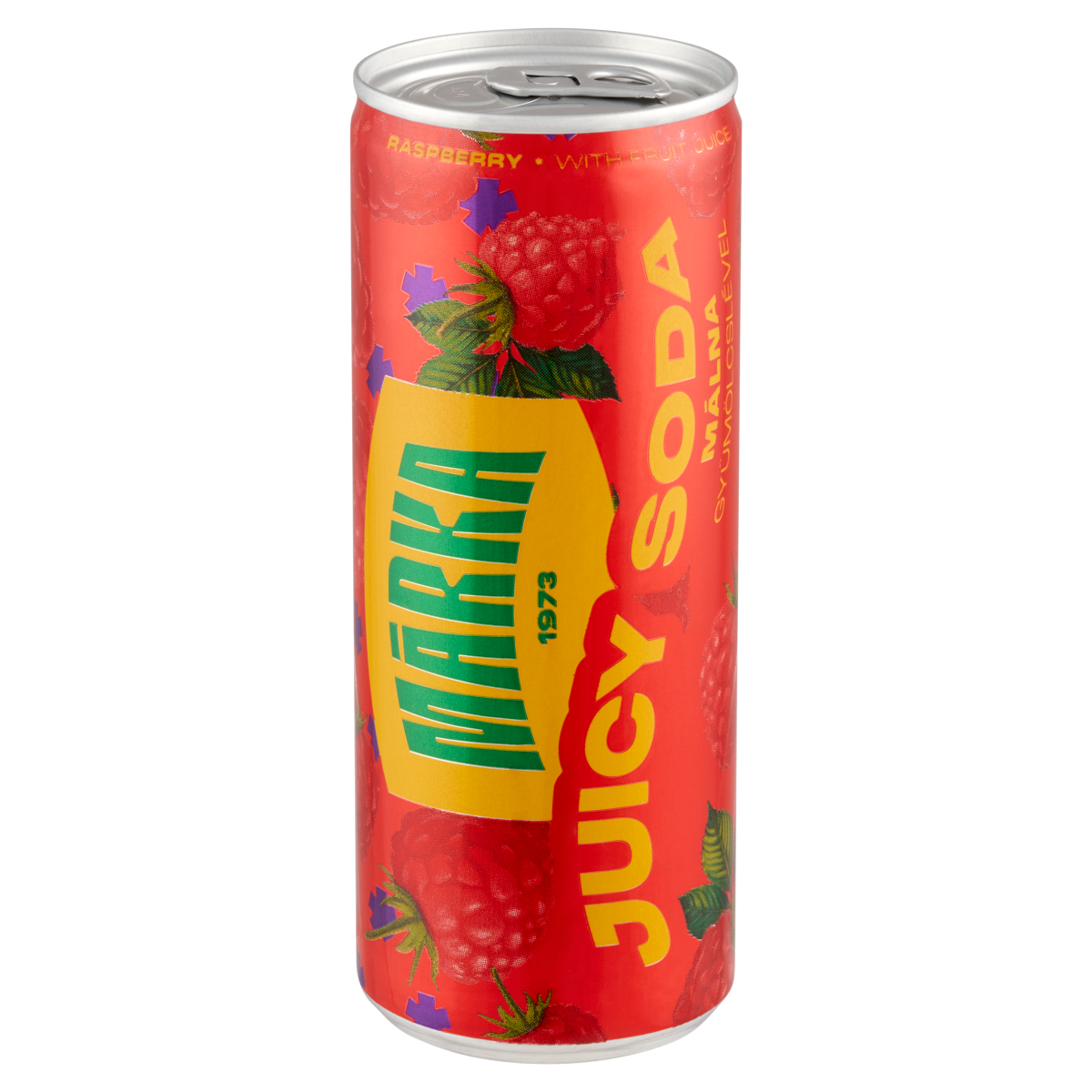 MÁRKA Juicy Soda málna szénsavas üdítőital cukorral és édesítőszerrel 250 ml