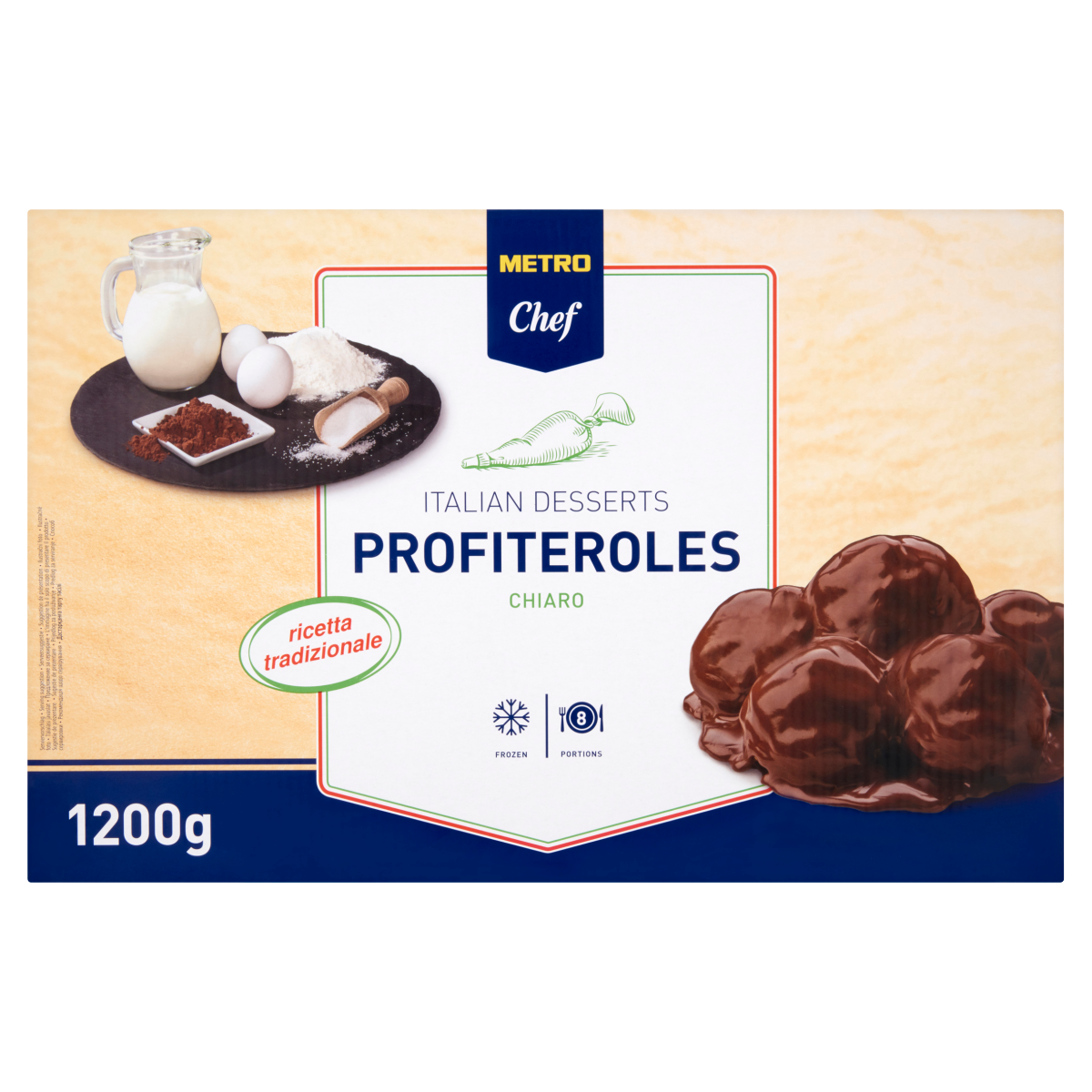 METRO Chef Gyorsfagyasztott Profiterol, Tejes Krémmel Töltött, Kakaós Krémmel Leöntve 1,2 kg
