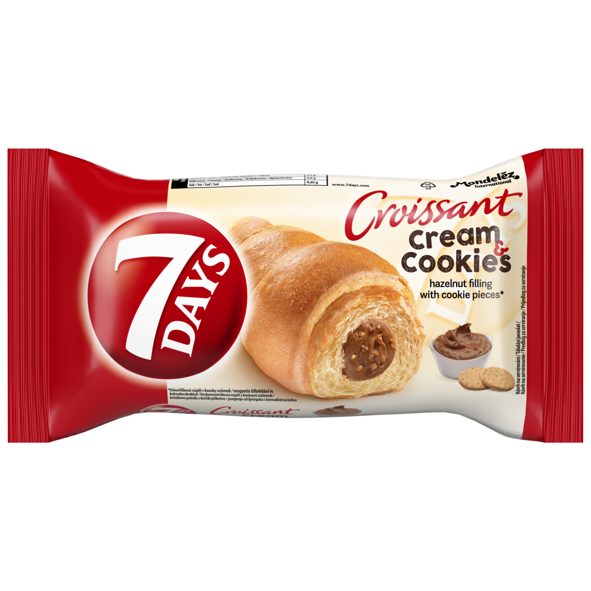 7DAYS Cream & Cookies croissant mogyorós töltelékkel és kekszdarabokkal 60 g