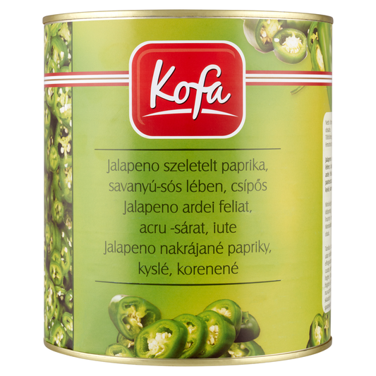 Kofa Premium Csípős,Szeletelt Jalapeno Paprika Savanyú-sós Lében 2,9 kg