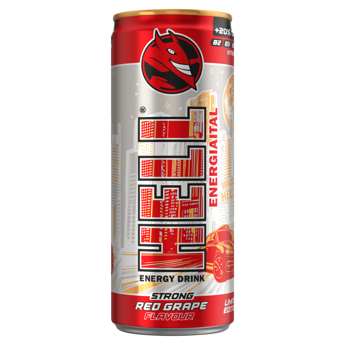 HELL Strong Piros Szőlő- és Tuttifrutti Ízű Koffeintartalmú, Szénsavas Ital 250 ml