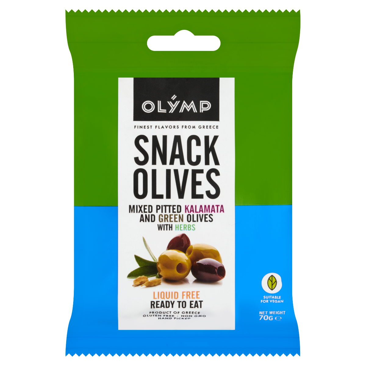 Olymp Snack Olives fűszerezett zöld & kalamata magozott olajbogyó 70 g
