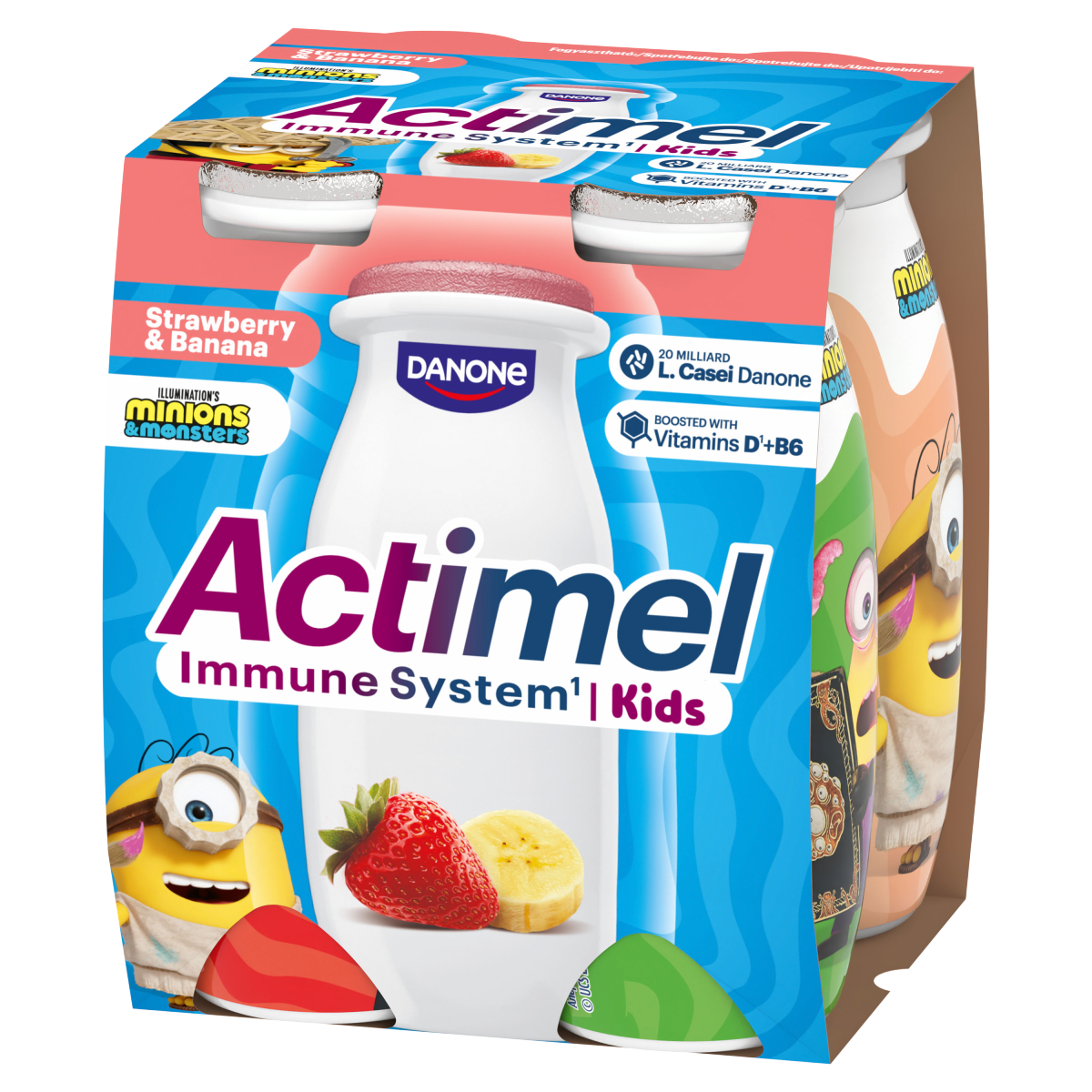 DANONE Actimel Kids zsírszegény eper-banánízű joghurtital B6- és D-vitaminnal 4 x 100 g (400 g)