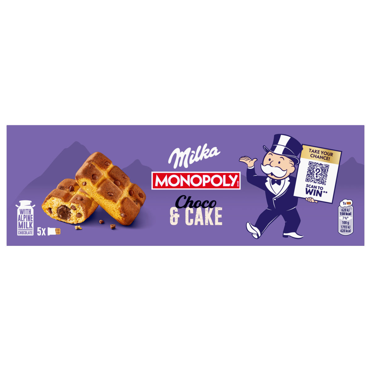 Milka Cake & Choc piskóta tejcsokoládé darabokkal és csokoládés töltelékkel 5 x 35 g (175 g)