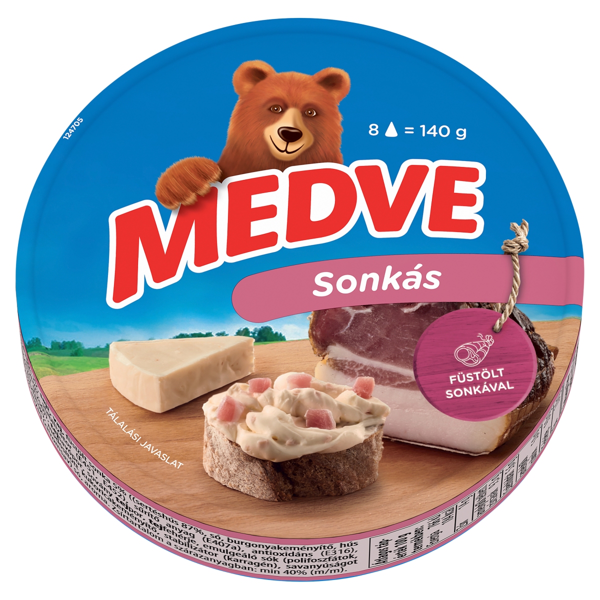 MEDVE sonkás kenhető, félzsíros ömlesztett sajt 8 x 17,5 g (140 g)