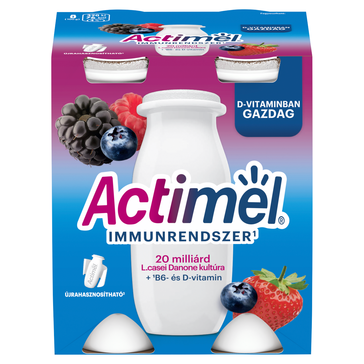 DANONE Actimel zsírszegény, élőflórás, erdei gyümölcsízű joghurtalapú ital 4 x 100 g (400 g)